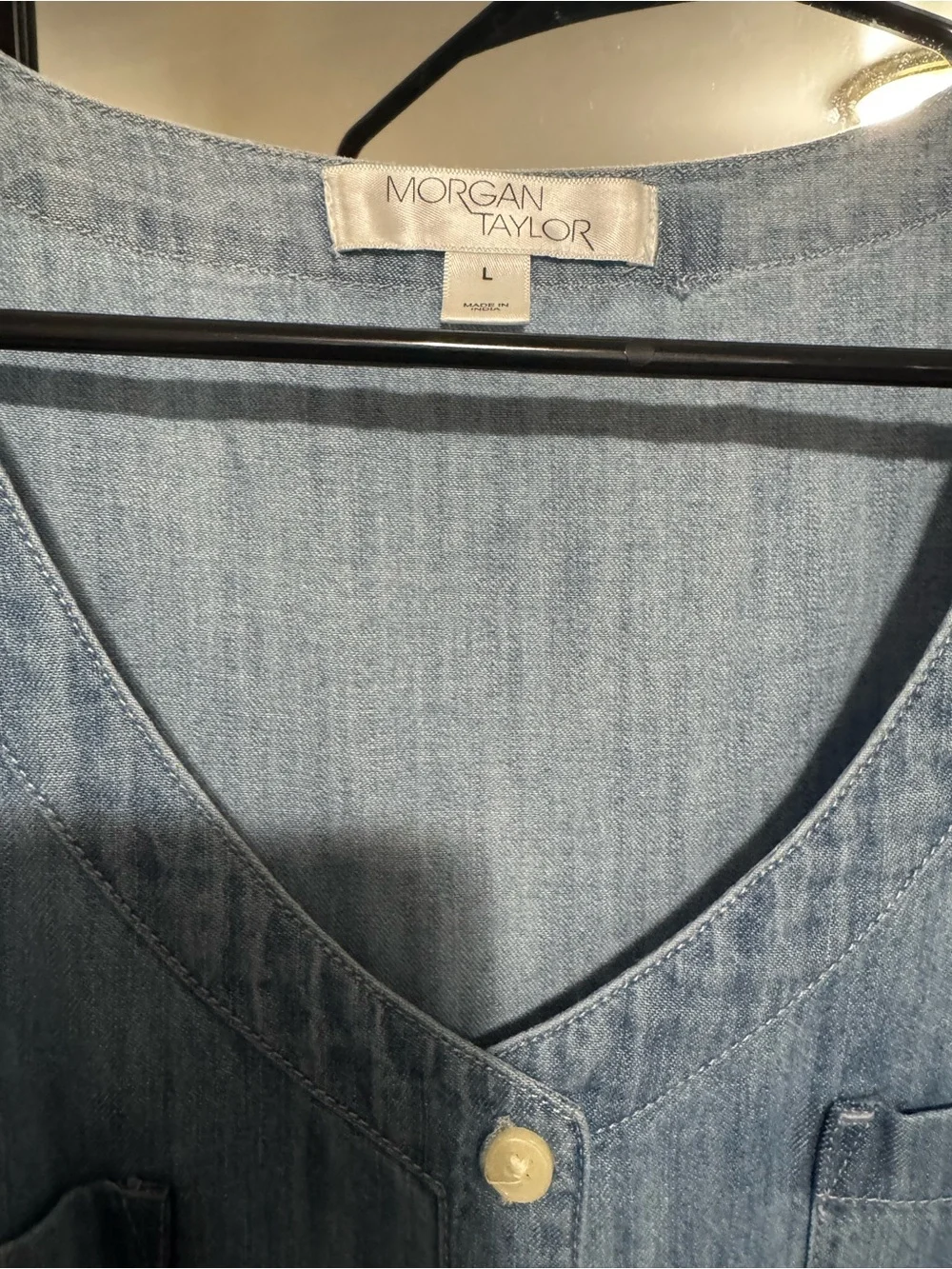 Morgan Taylor Light Blue Sleeveless Chambray Midi Dress with Tie Waist - Picture 4 of 4